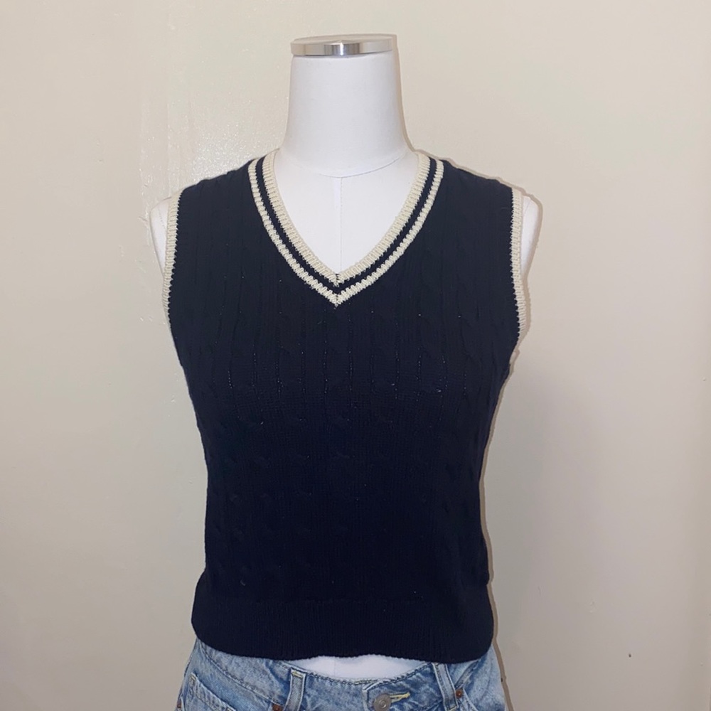Dark Blue & White Knit Sweater Vest